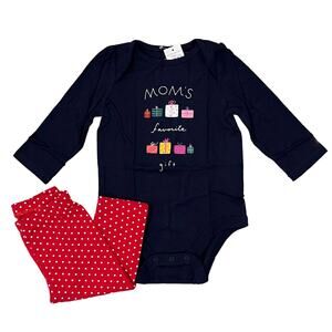 NWT GAP Baby Red & Navy W/Christmas Graphic Bodysuit & Red Leggings